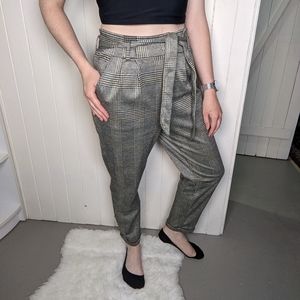 B&W Houndstooth Paper Bag Belted Trousers